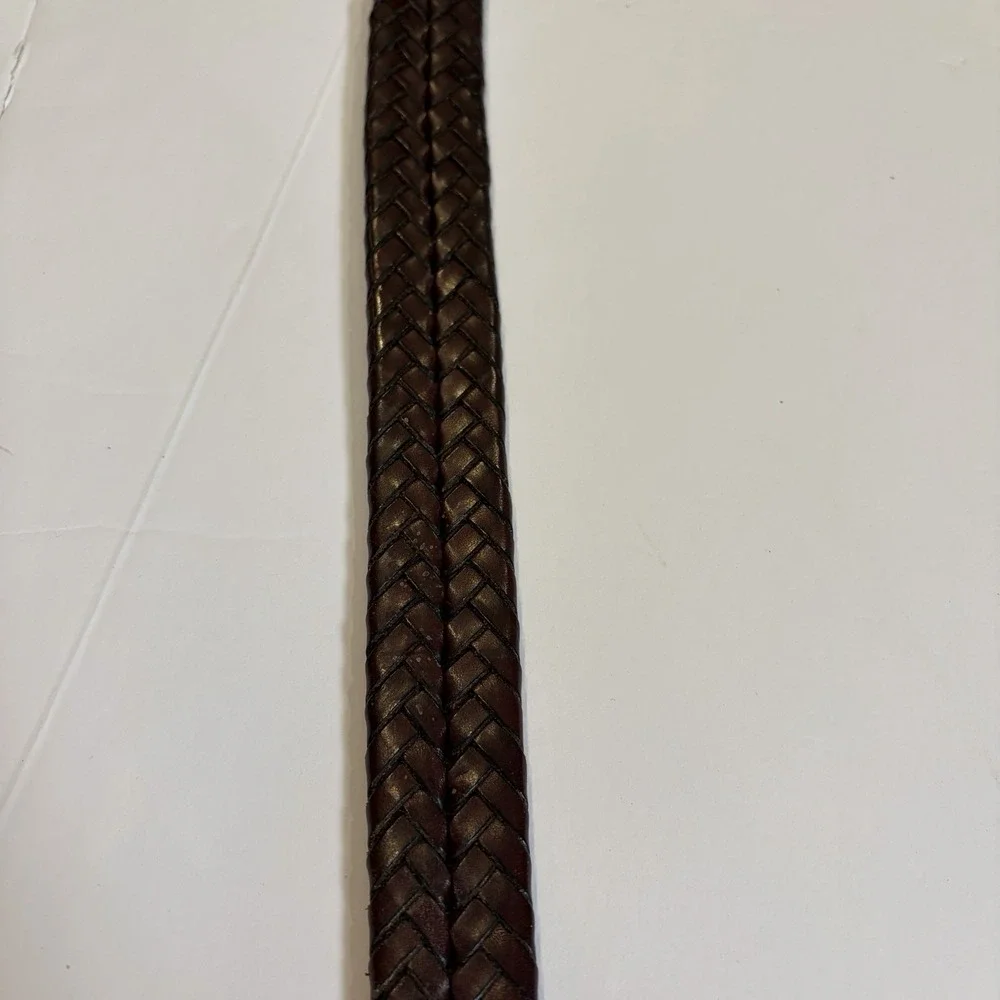 Coach Braided Leather Belt with Brass Buckle - Dark Brown